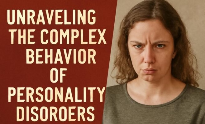Serious woman with curly hair, with text 'Unraveling the Complex Behavior of Personality Disorders