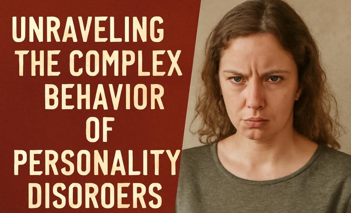 Serious woman with curly hair, with text 'Unraveling the Complex Behavior of Personality Disorders